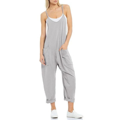 Women's knitted one-piece trousers with pockets and spaghetti straps in various colours