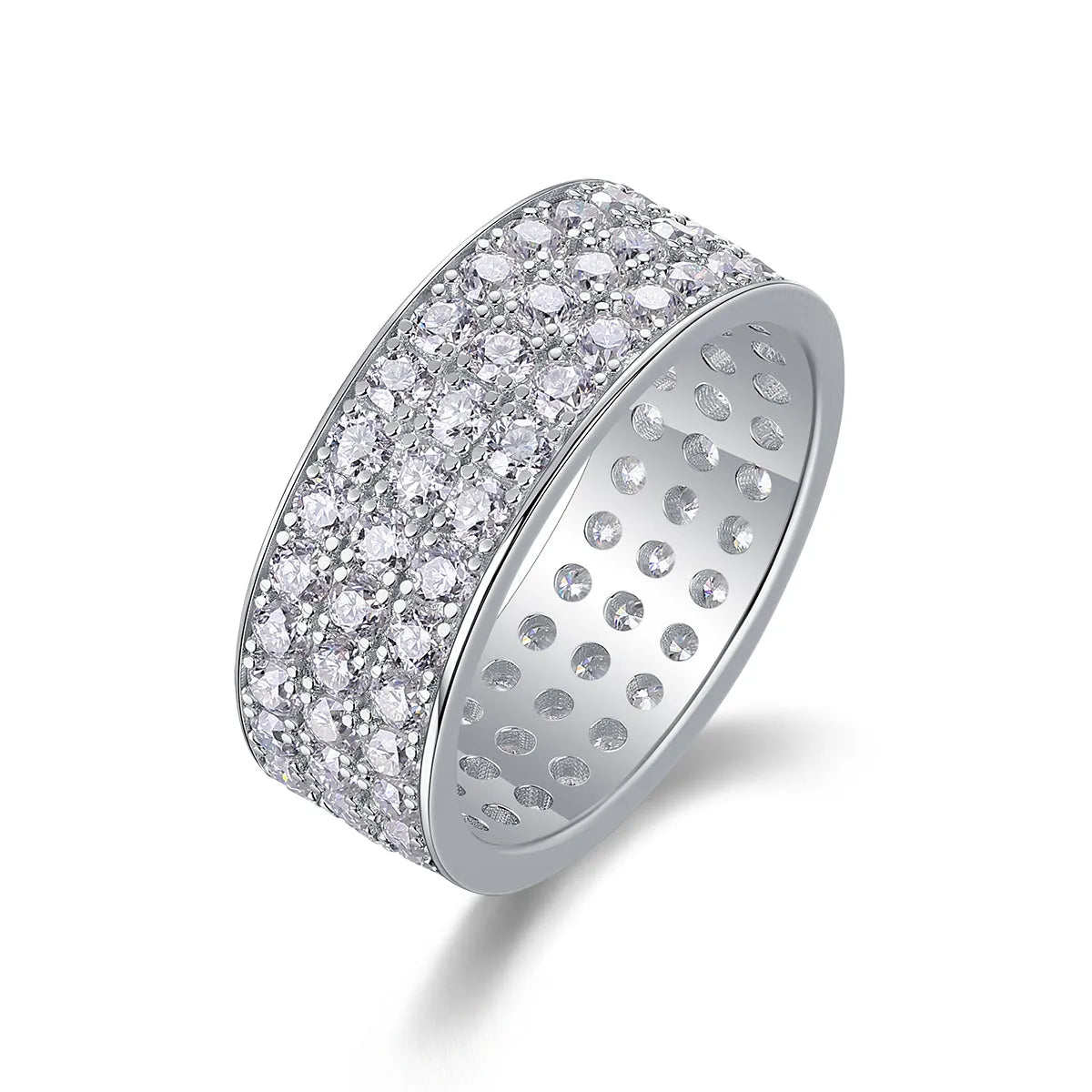 Star Dream moissanite wedding ring set with platinum-plated S925 silver band and gift box packaging