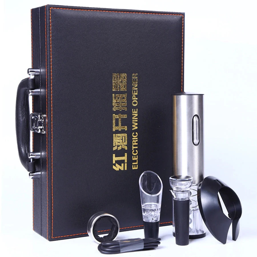 Rechargeable electric wine opener with LED light and tin foil cutter