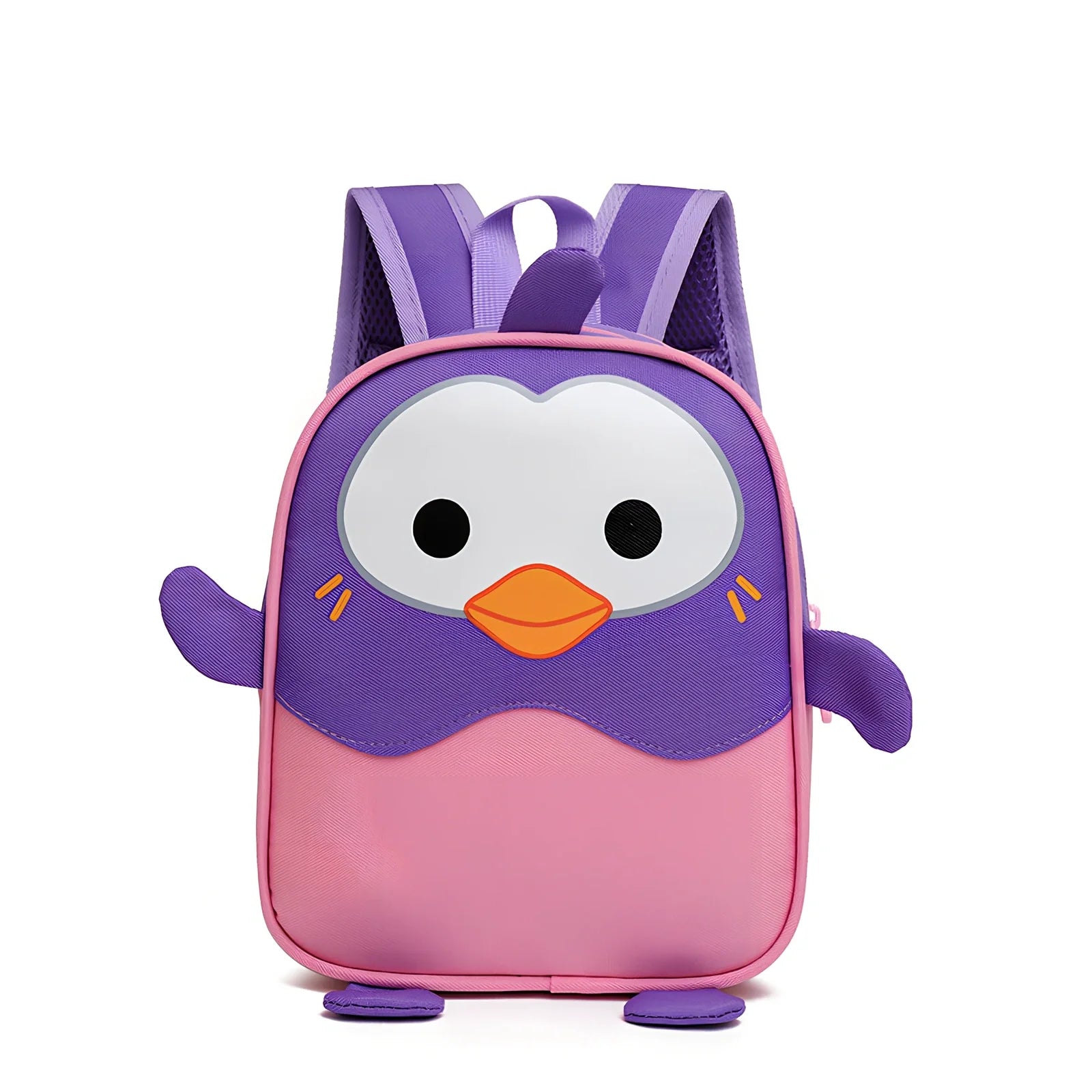 Yellow penguin design on small children's polyester backpack with zipper pocket, capacity under 20L