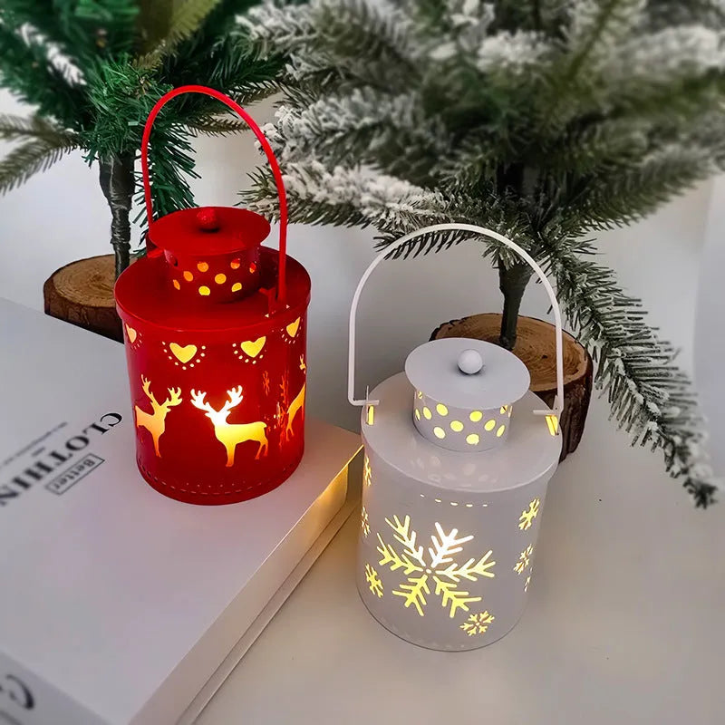 Nordic style wrought iron LED electronic candle lantern for Christmas decorations in green colour
