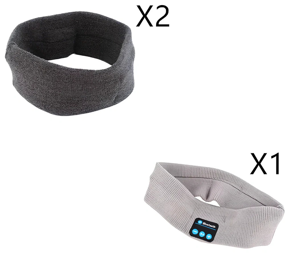 Black Bluetooth sports headband with integrated audio controls and 110mAh battery for workouts