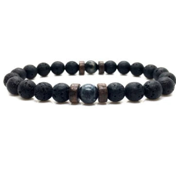 Men's black volcanic stone bracelet with unique stone combinations
