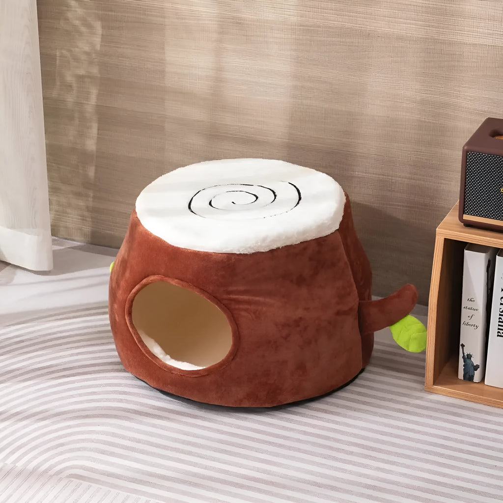 Four Season Universal Relief Pet Cat Nest in tree stump design, transformable double-layer, size options S M L