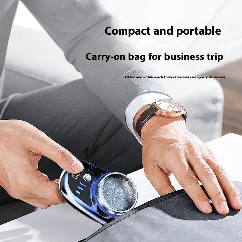 Mini electric shaver with LED digital display, black, for travel and daily grooming