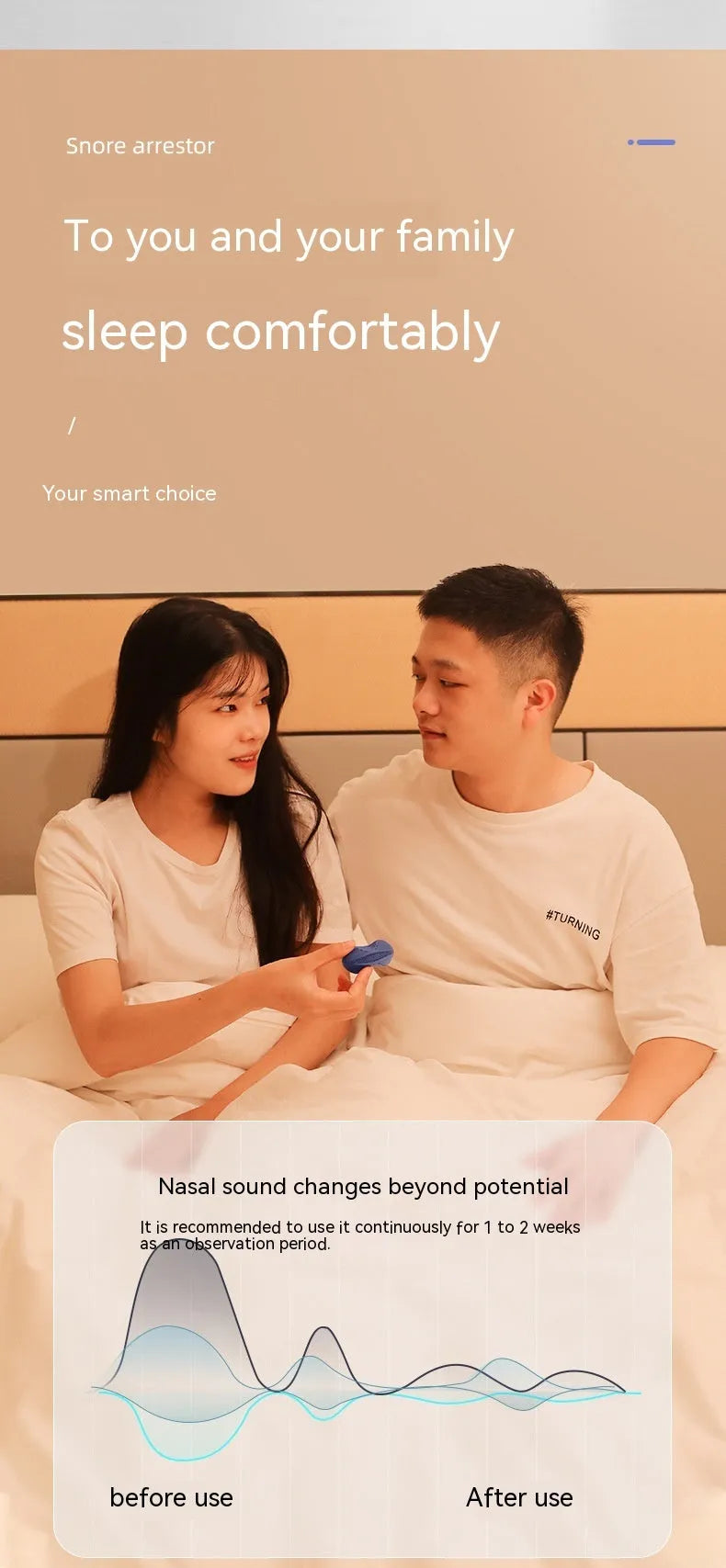 Electric anti snoring oral appliance white silicone shell USB rechargeable 60x25.2x39mm