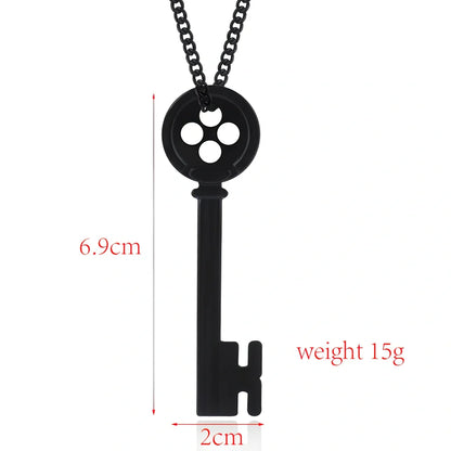 Unisex black key pendant necklace with star details on alloy chain, electroplated for durability, 45-50cm length