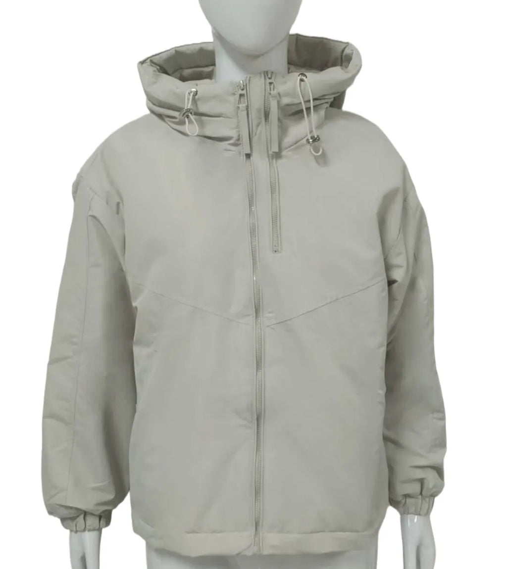 Women's loose fit hooded shell jacket in black, grey, or purple solid colour