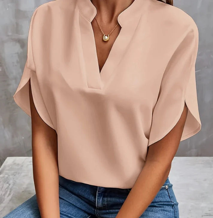 Women's summer V-neck chiffon shirt in various colours, showcasing lightweight fabric and stylish design.