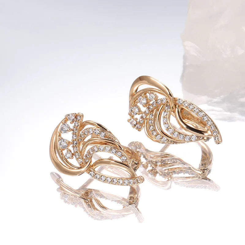 Women's copper U-shaped ear clips with wing design and micro zircon stone detailing in H0195 colour
