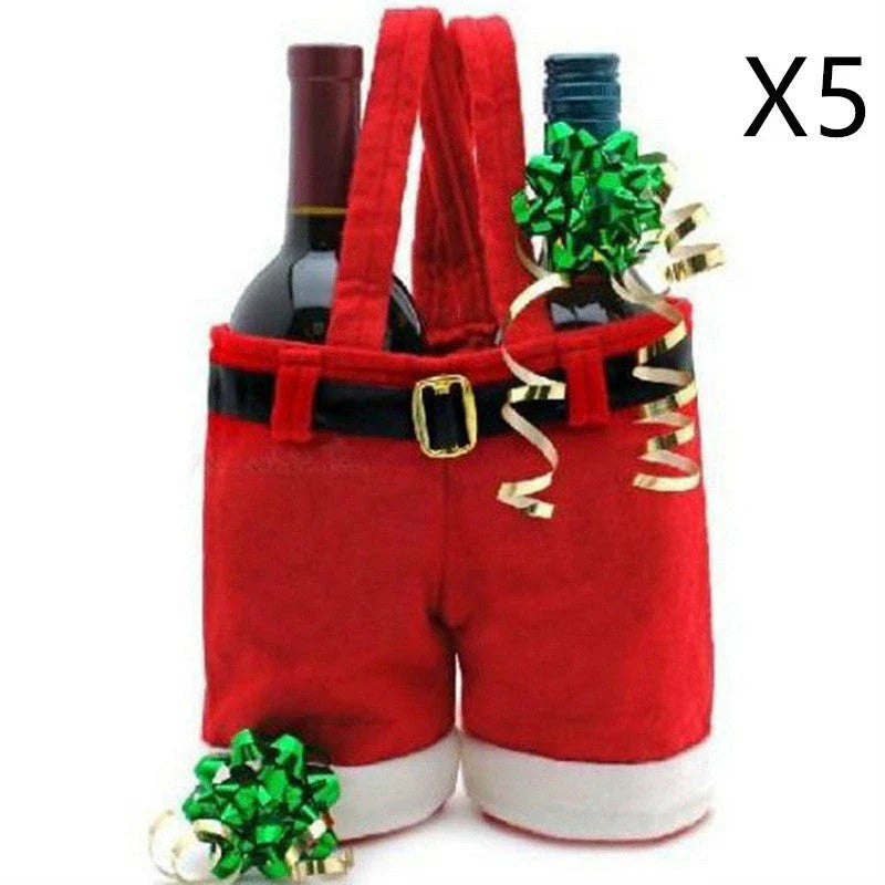 Festive wool Santa pants-style Christmas gift bag in red, perfect for holding holiday treats and small gifts