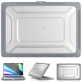 Hard protective shell case for MacBook laptop in cool black, starry grey, apricot, and blue colour options.