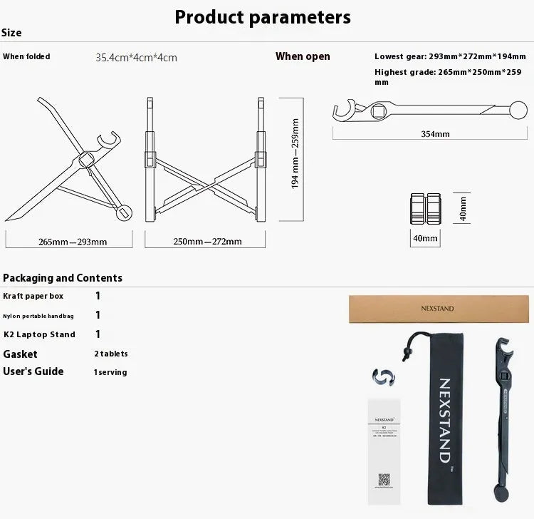 Black foldable portable laptop stand with enhanced nylon construction shown with travel case