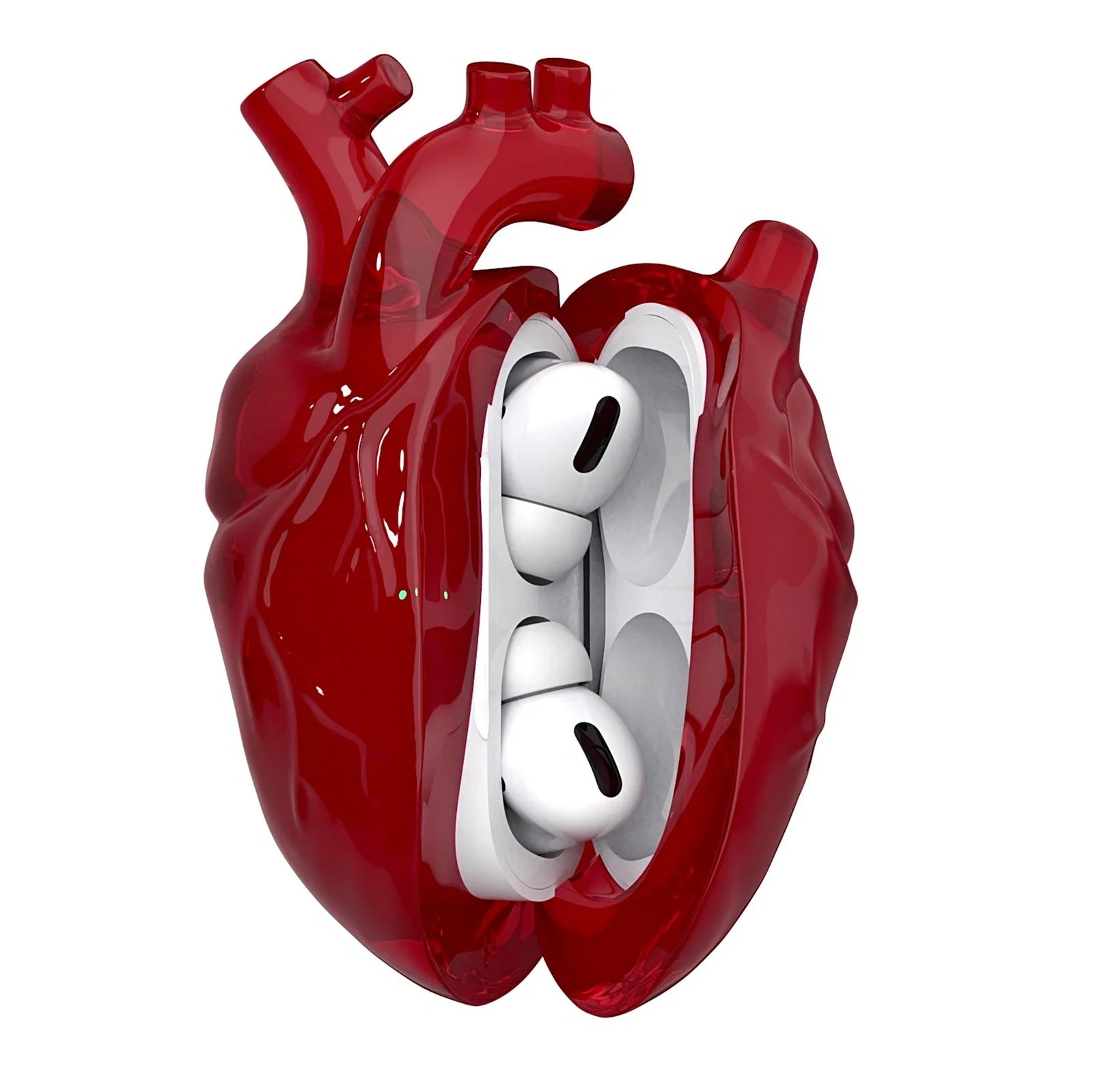 AirPods protective case showing charging port access and colour options