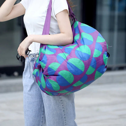 Large capacity foldable nylon shopping bag in various colors and patterns