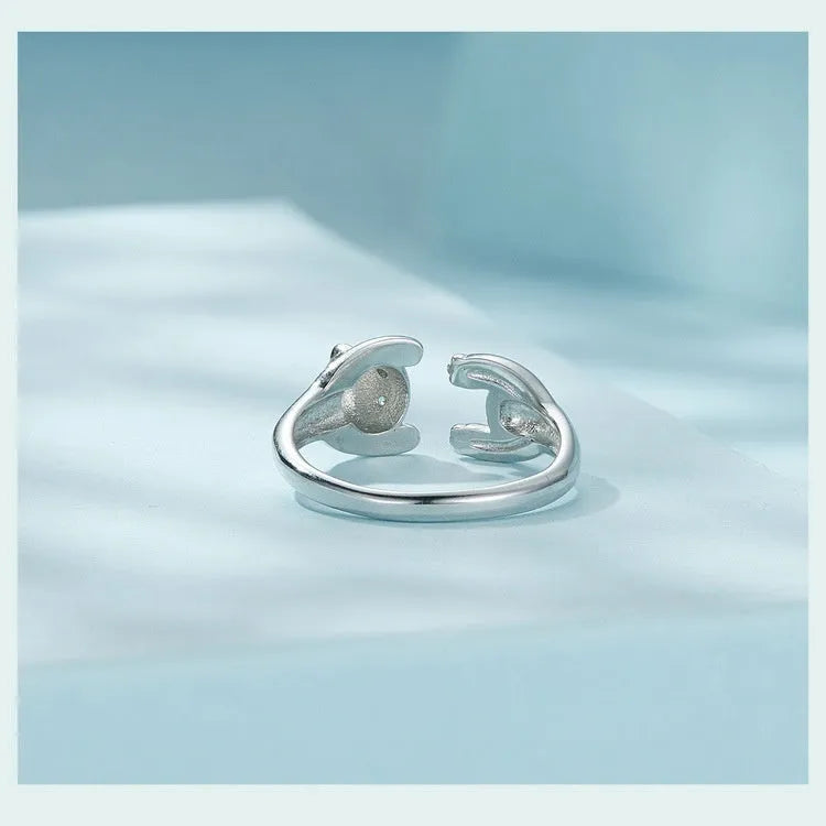 Adjustable panda open ring in sterling silver with white gold plating and SCR969-E colour