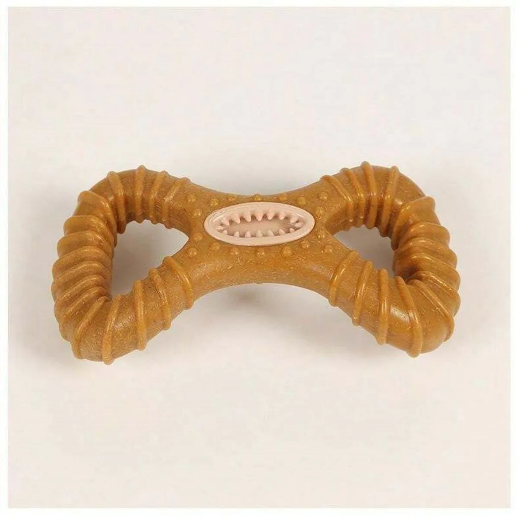 Dog chew toy bone with textured ridges for teeth cleaning in Y-shape and 8-shape designs