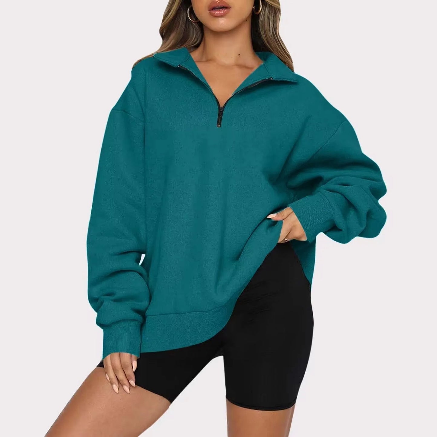 Women's zip turndown collar sweatshirt in various colours