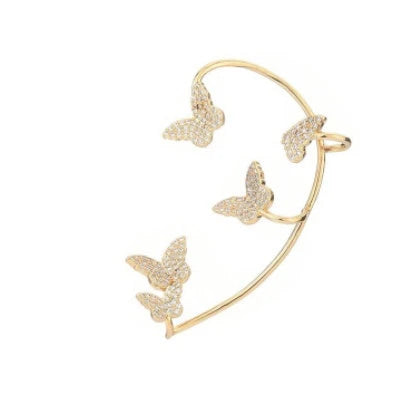 Sparkling butterfly-shaped ear cuffs with zircon stones, designed for fashionable jewelry without piercing