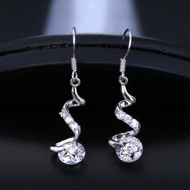 Purple Zircon Spiral Ear Hook Earrings for Women - Geometric Design