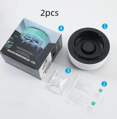 Stylish car ashtray with built-in air purifier for eliminating smoke and odors, featuring a compact, portable design and powerful 3600 RPM fan system.