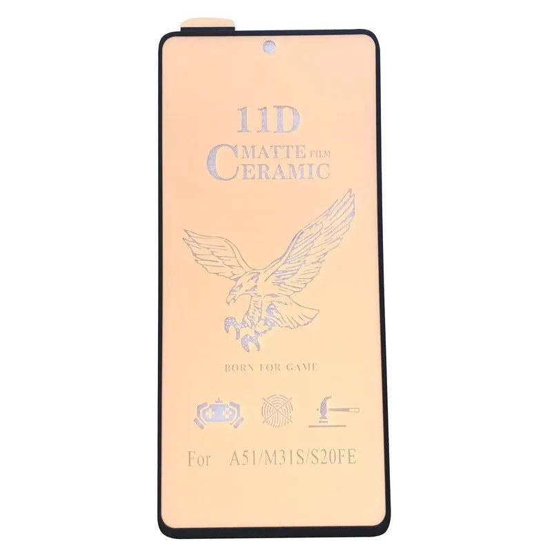Samsung Galaxy phone with a tempered glass privacy screen protector applied.