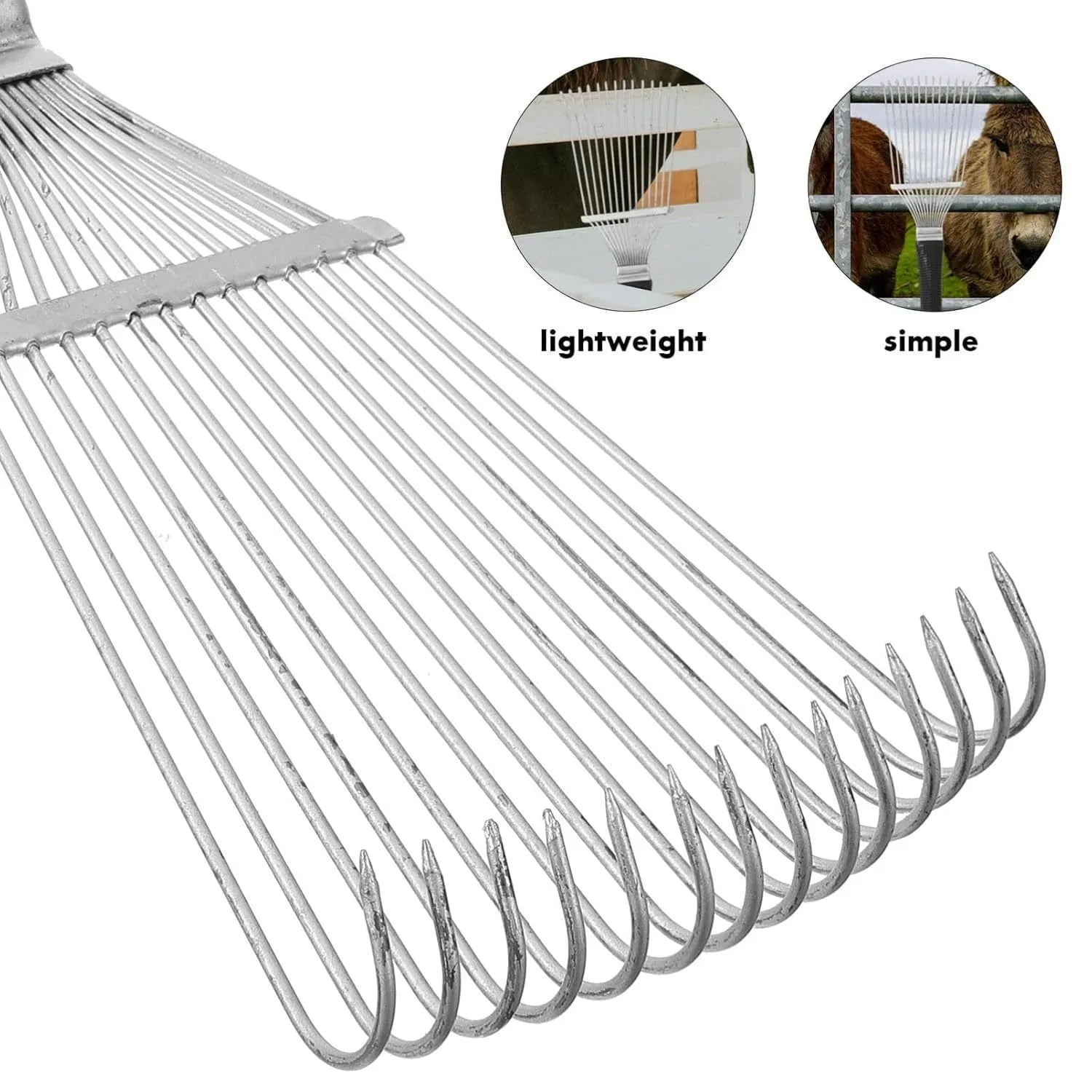 Black stainless steel pet grooming rake comb for dog undercoat and horse hair removal.