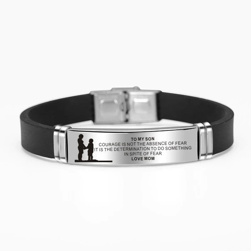 Engraved stainless steel silicone bracelet for family bonds with personal engravings