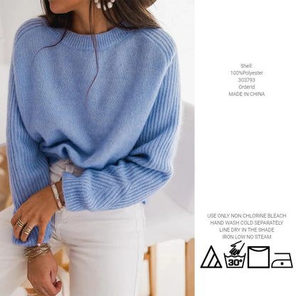 Milk blue Bedford cord sweater with round collar and long sleeves, perfect for casual wear.