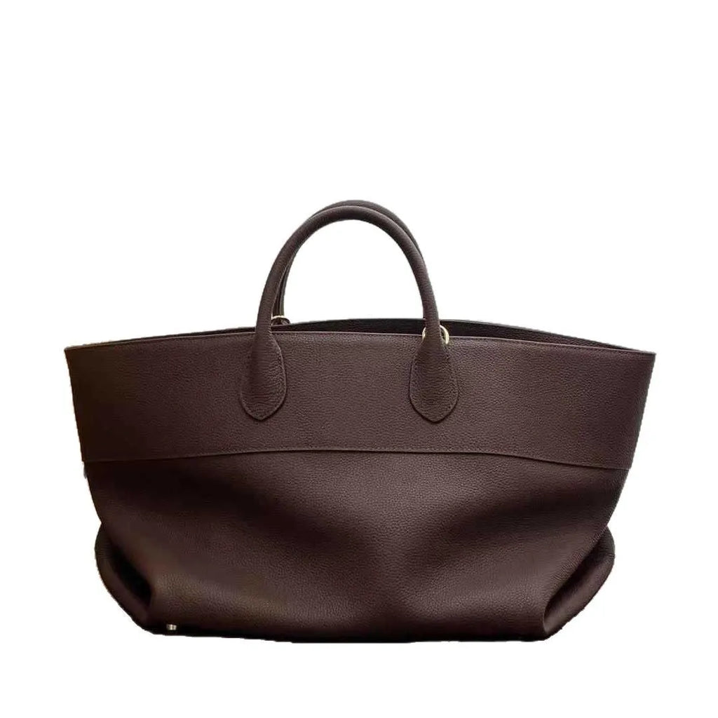 Simple crossbody first layer cowhide genuine leather large capacity tote bag in Black urban simplicity style