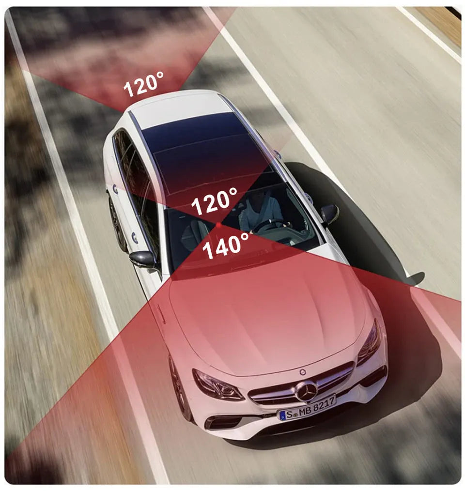 Black three-lens tachograph dash cam for car installation with 1080P HD recording