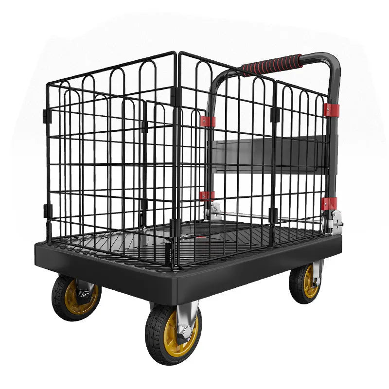 Folding platform truck with fence 72x48 black high-strength engineering plastic