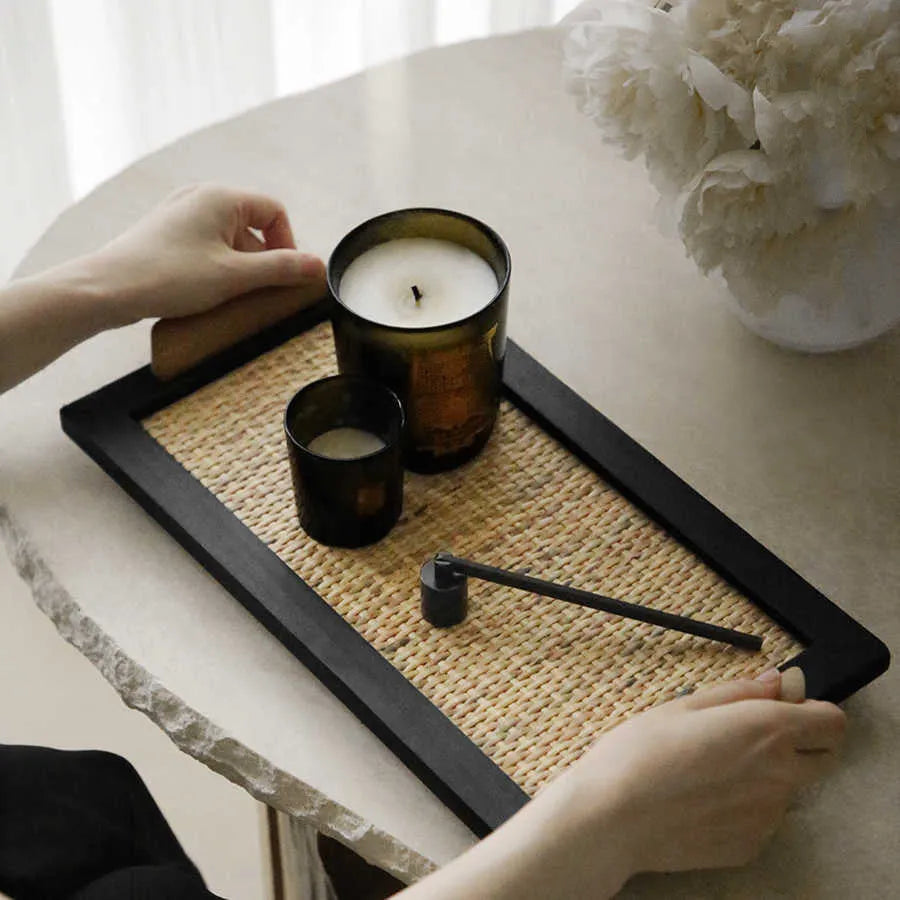 Pine wood dining tray with compartments shown in small and large size options.
