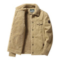 Men's fleece-lined cotton polo collar jacket in army green with regular fit