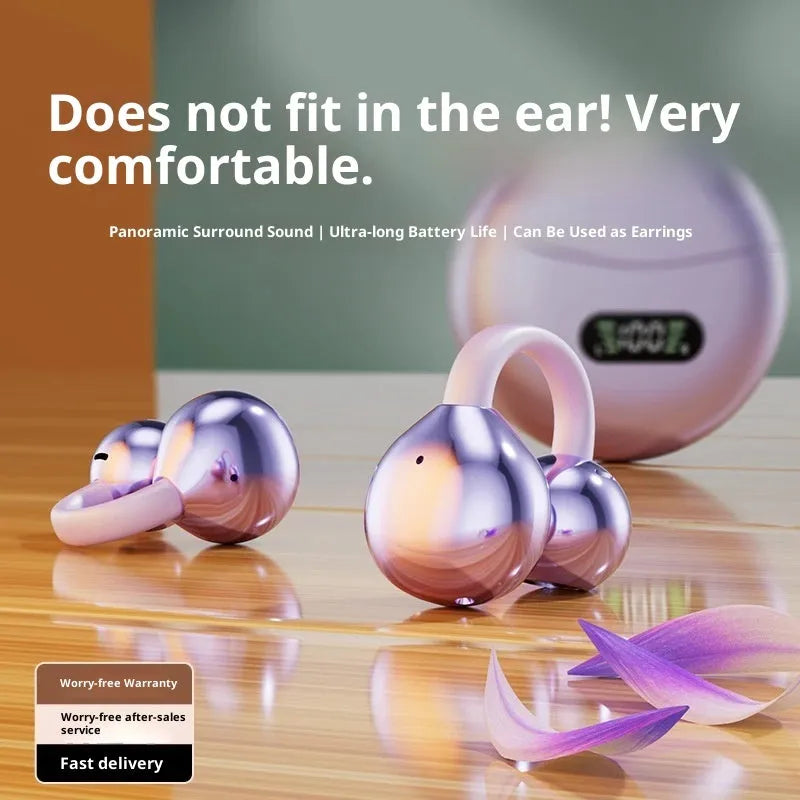 Berlin Sound ear clip wireless Bluetooth headphones in sporty style with silicone material, available in purple, black, and skin colours