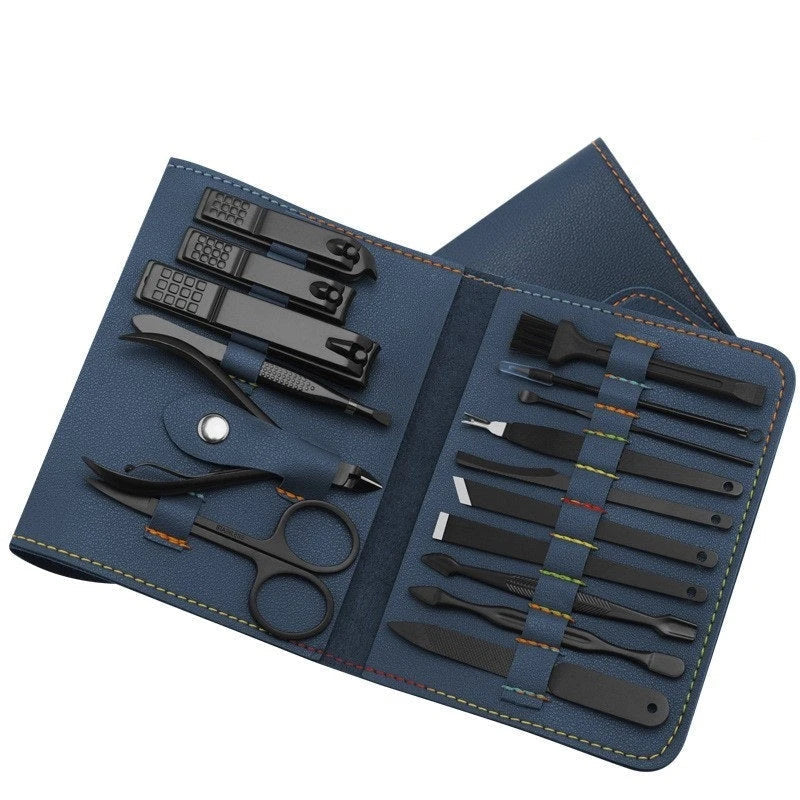 Premium 16-Piece Manicure and Pedicure Tool Set in Portable PU Leather Case