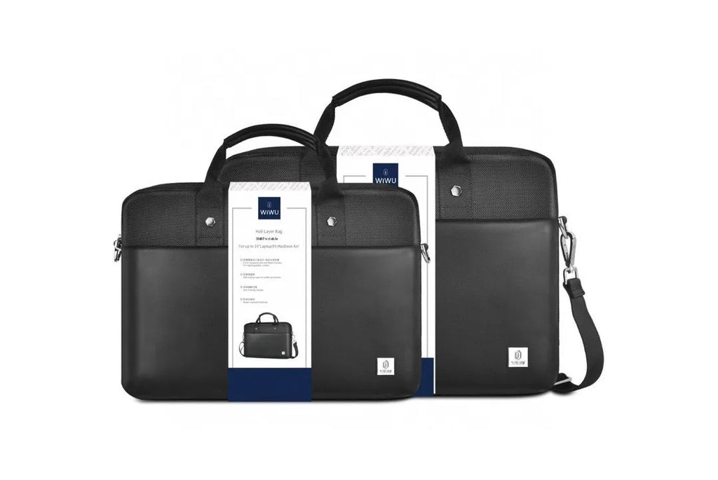 Black Oxford cloth laptop backpack showing multi-pocket design and separate padded computer compartment.