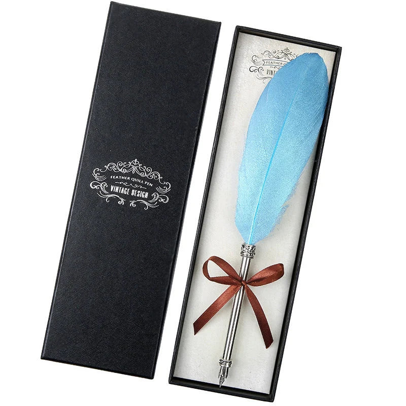 European Retro Feather Pen with stainless steel shell and gift box packaging