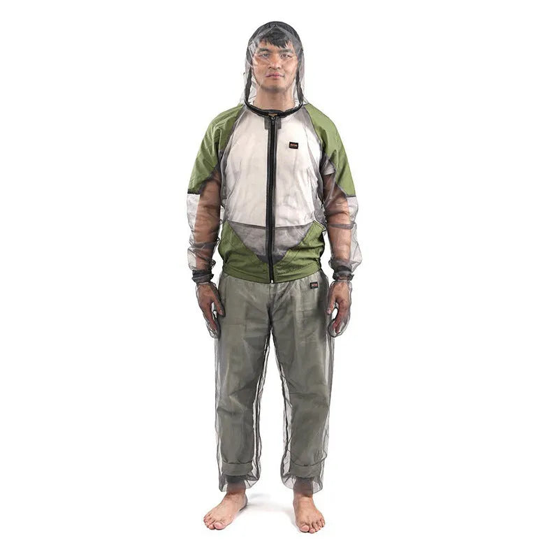 Men's gray anti-mosquito mesh plaid coat for outdoor sports with quick-dry fabric