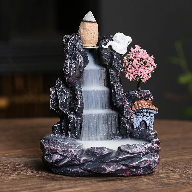 Ceramic backflow incense burner with modern minimalist design in green tree colour
