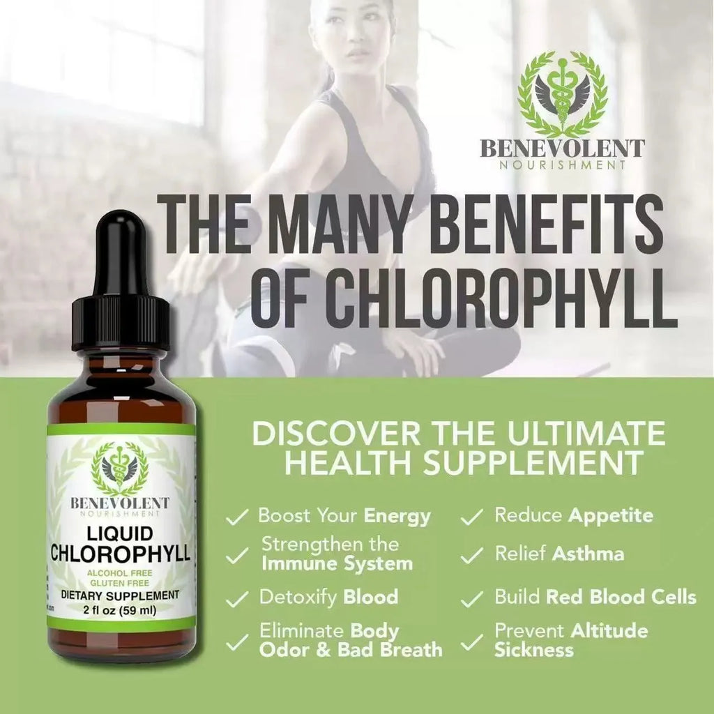 60ml bottle of liquid chlorophyll drops for body odour control and intestinal care