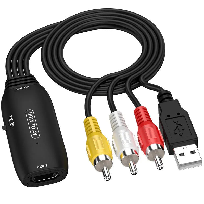 Black HDMI to AV converter cable with 110cm length for video signal transfer