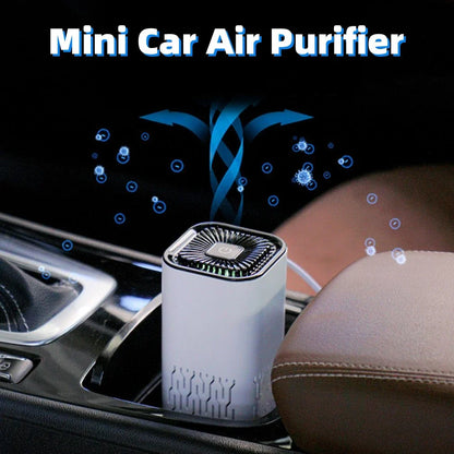 Compact car air purifier with negative ion technology for removing dust, pollen, pet dander, and smoke from vehicle's interior