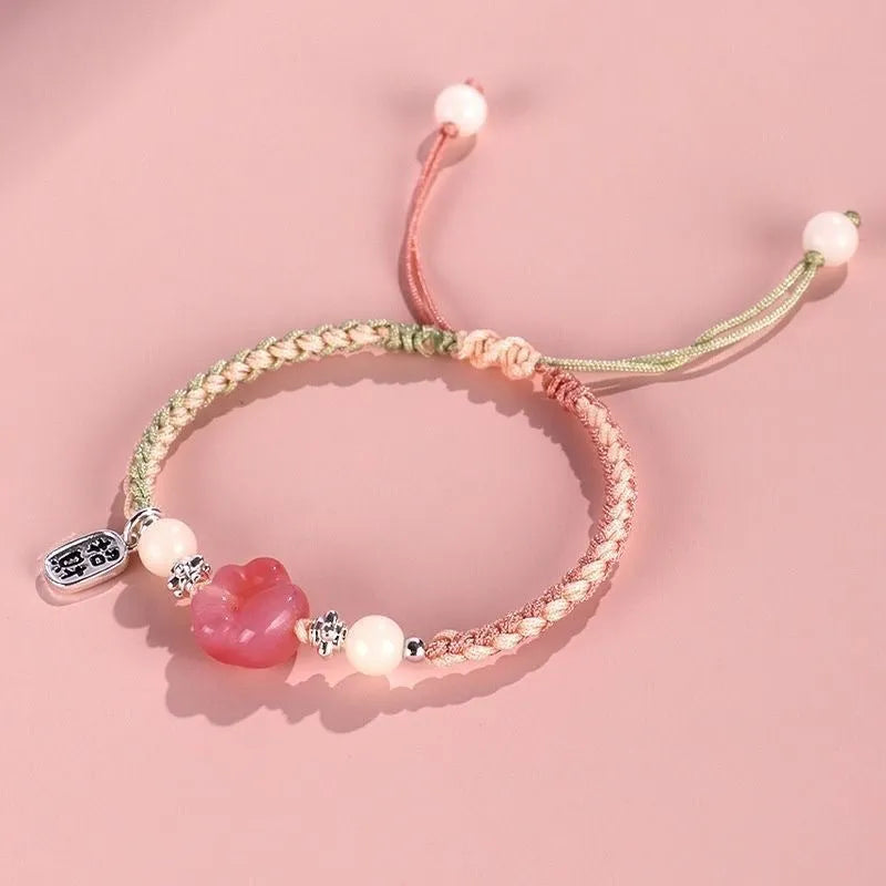 Handmade cat's paw couple bracelet with woven glass beads in pastoral style