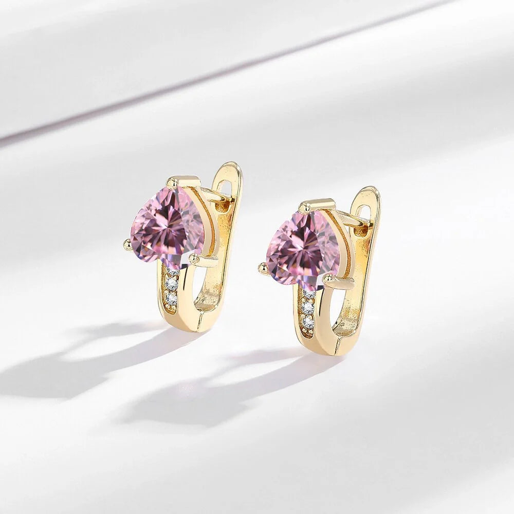 Loving Heart Zircon Ear Clips in white gold and yellow gold with diamond accents