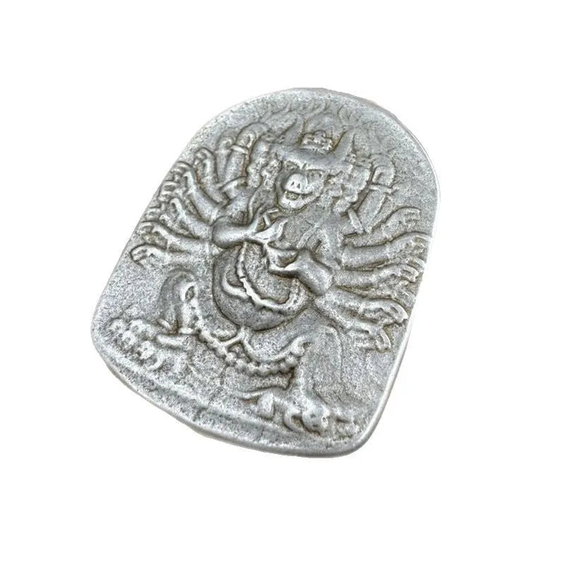 Hand-crafted iron pendant with Chinese geometric design in No 1 Aryaacalanatha Yamantaka colour.