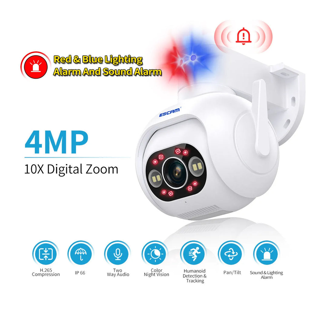 Smart colour night vision 4MP outdoor security camera with wall mount bracket
