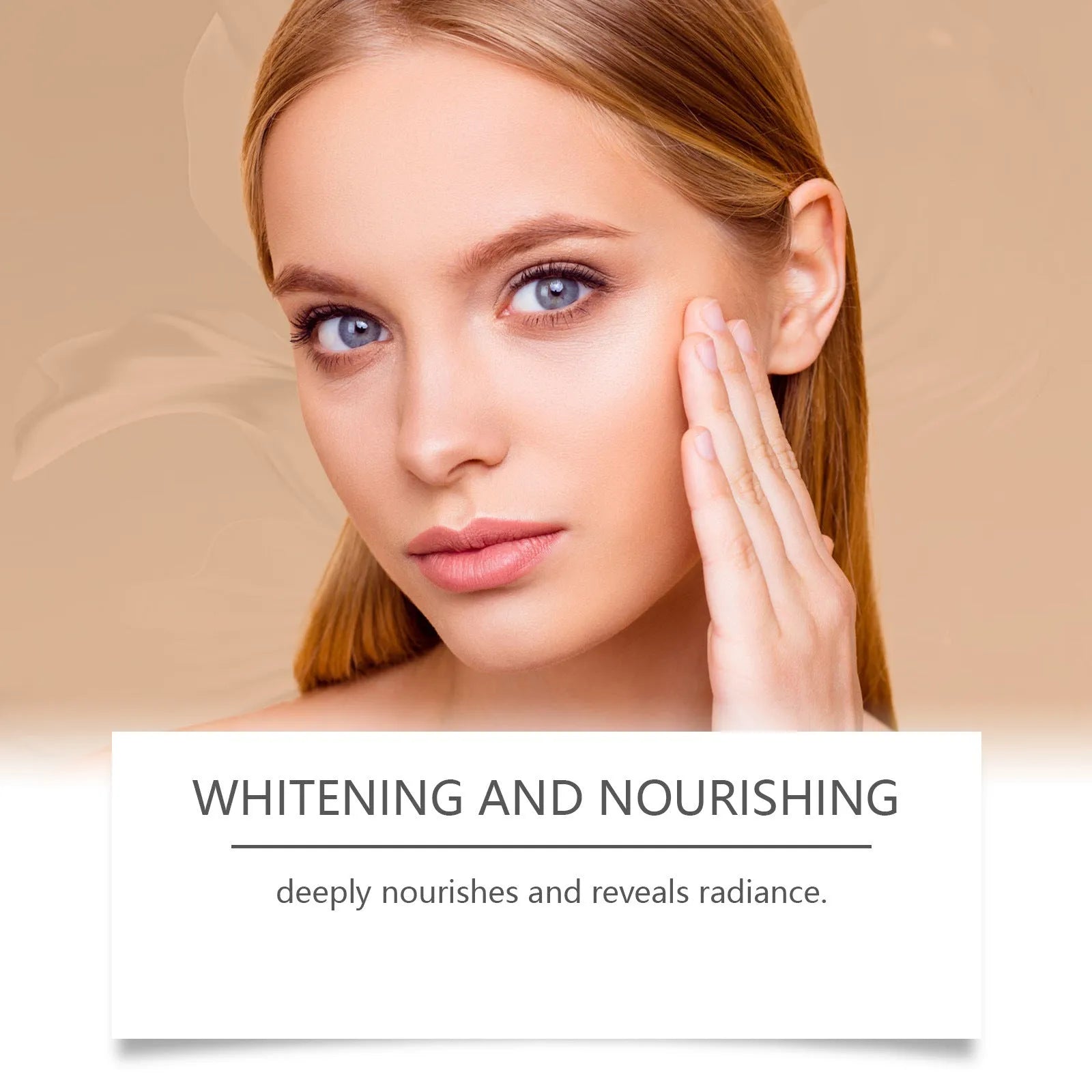 Single sheet facial mask in open packaging for anti-wrinkle and brightening care on delicate skin.