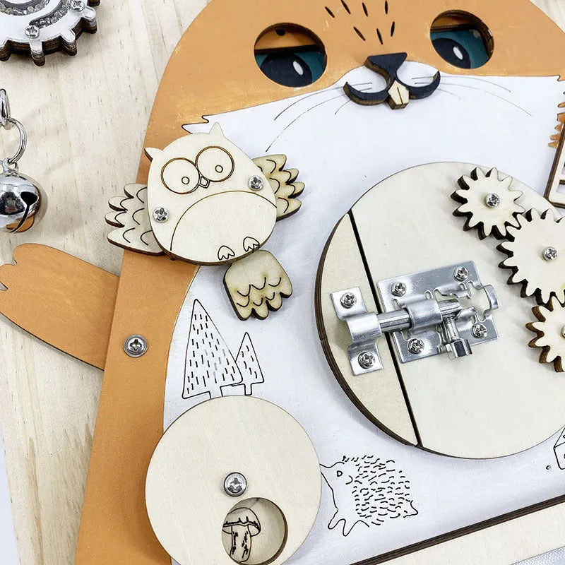 Wooden Montessori unlock toy for baby table game in cat style