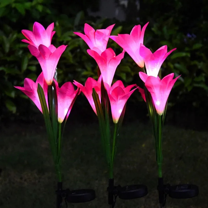 Solar powered LED garden ground lamp with flower shape design in multiple colours